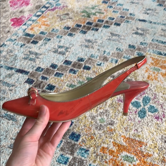 Ivanka Trump Sling Back Heels, Tangerine Orange Bow Heels - Picture 4 of 8